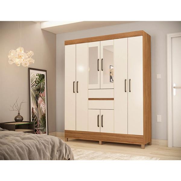 Imagem de Guarda Roupa Casal 8 Portas com Pés e Espelho Munique Amêndola Touch Off White 82060EL Demóbile