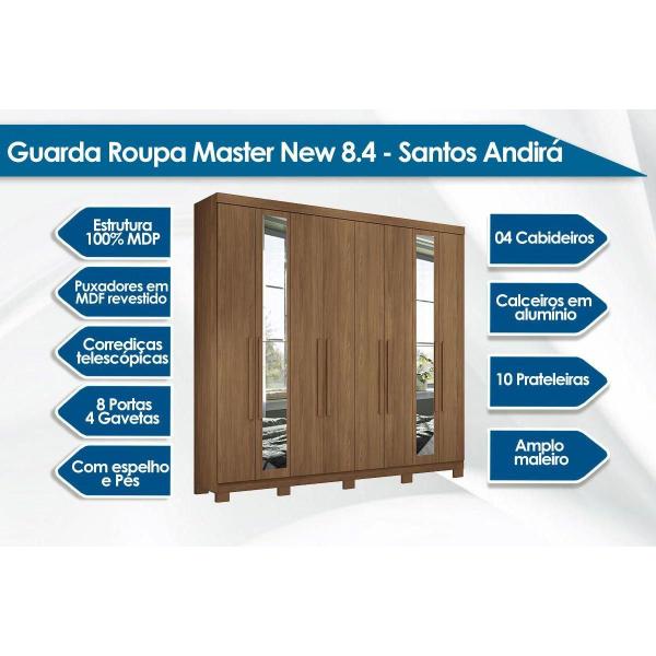 Imagem de Guarda Roupa Casal 8 Portas e 4 Gavetas c/Espelho e Pés Master New 8.4 Branco - Santos Andirá