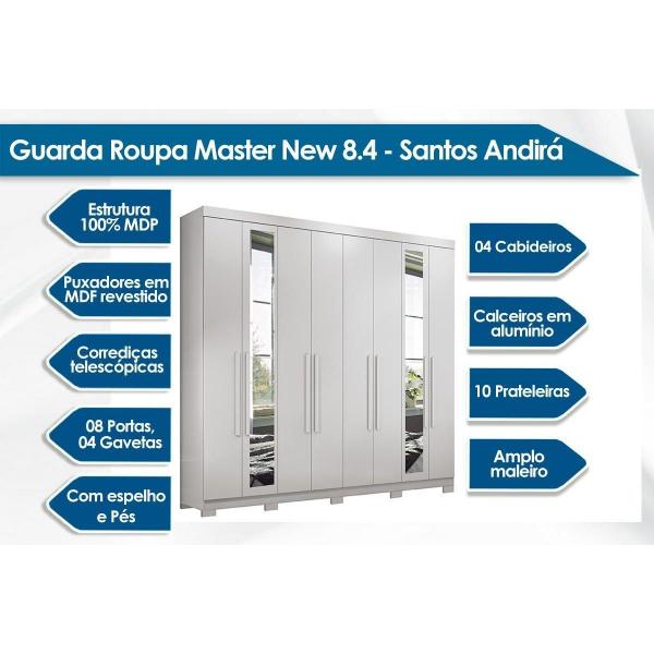 Imagem de Guarda Roupa Casal 8 Portas e 4 Gavetas c/Espelho e Pés Master New 8.4 Jatoba - Santos Andirá