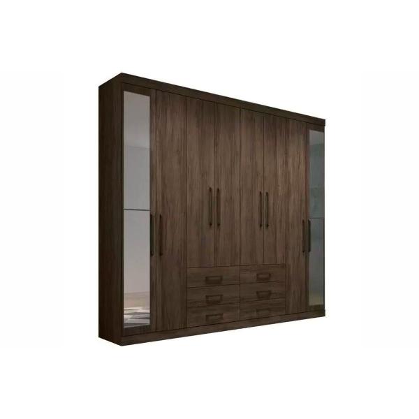 Imagem de Guarda Roupa Casal 8 Portas e 6 Gavetas c/ Espelho Master 8.6 jatoba/Areia - Santos Andirá