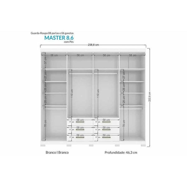 Imagem de Guarda Roupa Casal 8 Portas e 6 Gavetas c/ Pés Master 8.6 Jatoba/Grafitte - Santos Andirá