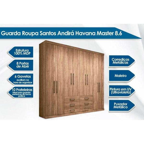 Imagem de Guarda Roupa Casal 8 Portas e 6 Gavetas Master 8.6 Branco - Santos Andirá