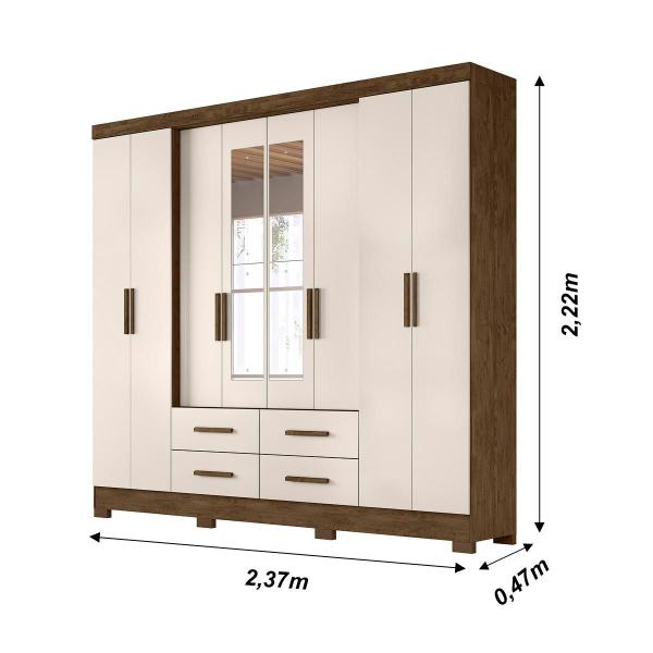 Imagem de Guarda Roupa Casal 8 portas espelho 4 gavetas Castanho Wood / Baunilha San Lorenzo Plus - Moval