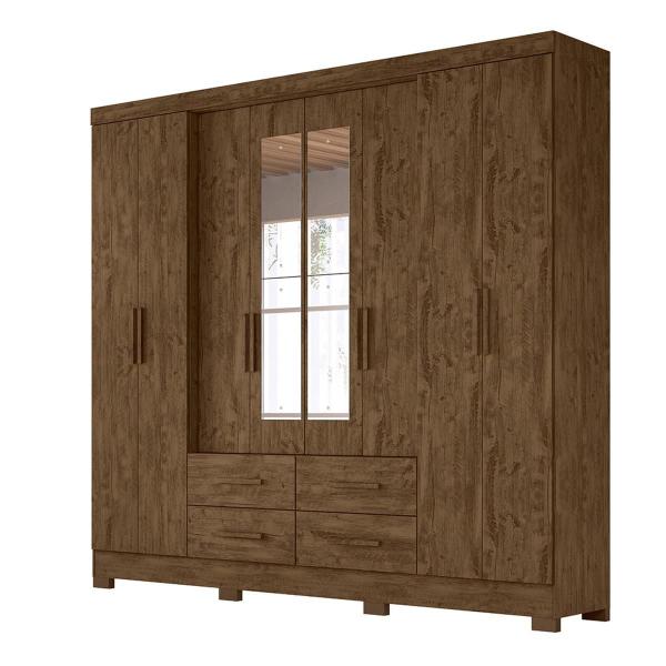 Imagem de Guarda Roupa Casal 8 portas espelho 4 gavetas San Lorenzo Plus Castanho Wood / Baunilha - Moval