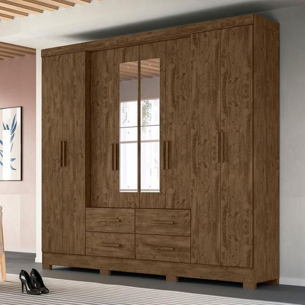 Imagem de Guarda Roupa Casal 8 portas espelho 4 gavetas San Lorenzo Plus Castanho Wood / Baunilha - Moval