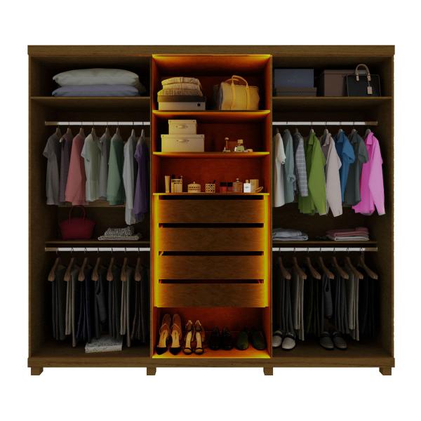 Imagem de Guarda-Roupa Casal Absolut New 6 Portas 4 Gavetas 100% Mdf com Led e Vidro Castanho/Off White - Gelius