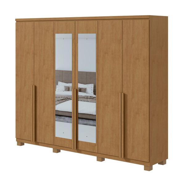 Imagem de Guarda-Roupa Casal Alonzo 6 Portas 4 Gavetas com Espelho 100% Mdf 59944.3 Amêndoa Clean - Móveis Lopas