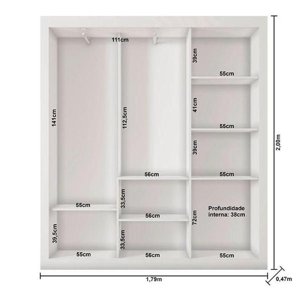 Imagem de Guarda Roupa Casal Ambiente Cor2303044 Branco Com Espelho - Araplac