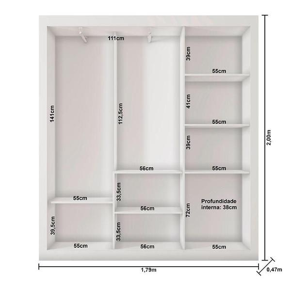 Imagem de Guarda Roupa Casal Ambiente COR2303044 Branco com Espelho - Araplac