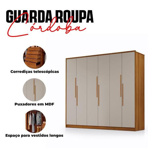 Imagem de Guarda Roupa Casal Ambiente Córdoba 6 Portas Carvalho New Maní - Luapa