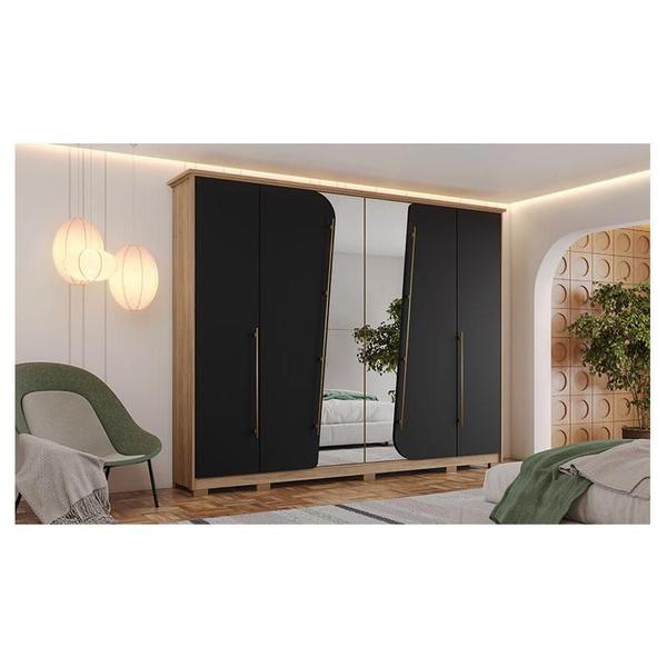 Imagem de Guarda Roupa Casal Ambiente Dubai 6 Portas Jequitibá Preto HP - Henn