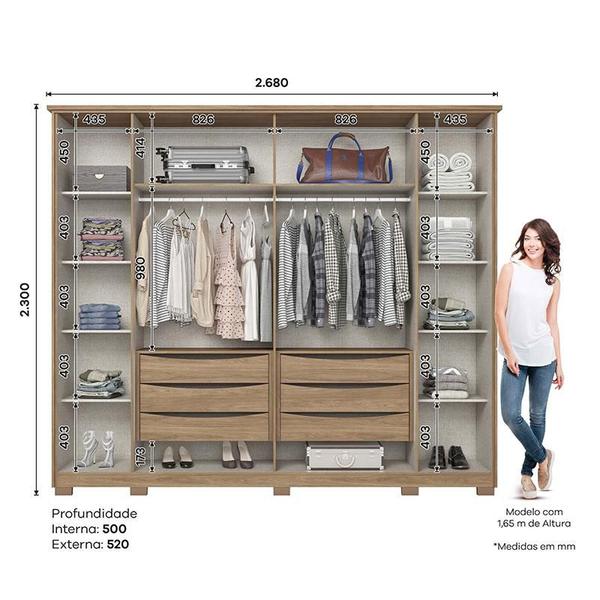 Imagem de Guarda Roupa Casal Ambiente Dubai 6 Portas Jequitibá Preto HP - Henn