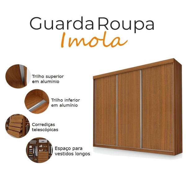 Imagem de Guarda Roupa Casal Ambiente Ímola 3 Portas de Correr Carvalho New - Luapa