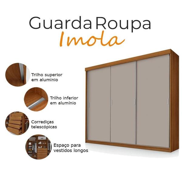 Imagem de Guarda Roupa Casal Ambiente Ímola 3 Portas de Correr Carvalho New Mani - Luapa