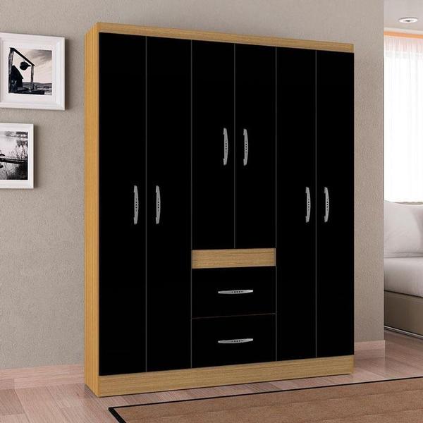 Imagem de Guarda Roupa Casal Ambiente Milão 6 Portas Damasco Preto - Poquema