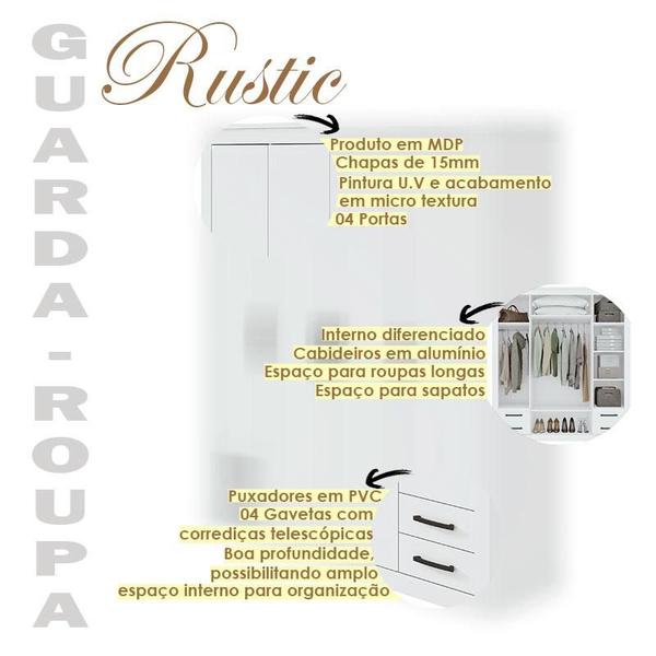 Imagem de Guarda Roupa Casal Ambiente Rustic 4 Portas Branco Brilho - Lopas