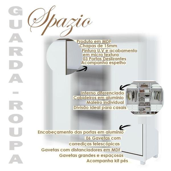 Imagem de Guarda Roupa Casal Ambiente Spazio 270 Branco Brilho com Espelho e Pés - Lopas