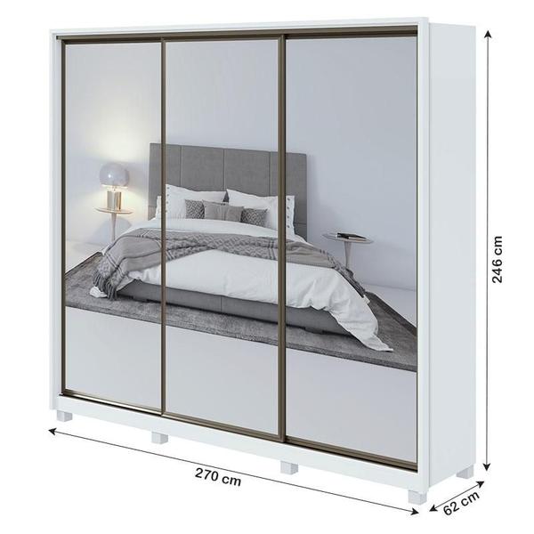 Imagem de Guarda Roupa Casal Ambiente Spazio com Espelho Super Glass 270 Branco Brilho e Pés - Lopas