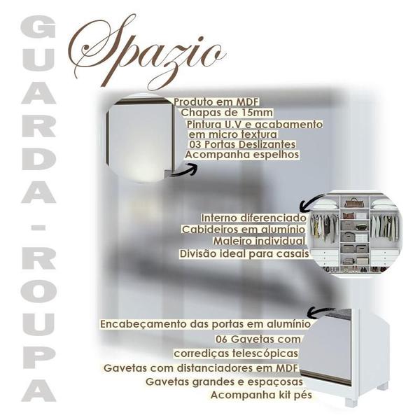 Imagem de Guarda Roupa Casal Ambiente Spazio com Espelho Super Glass 270 Branco Brilho e Pés - Lopas