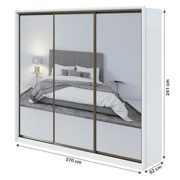 Imagem de Guarda Roupa Casal Ambiente Spazio com Espelho Super Glass 270 Branco Brilho - Lopas