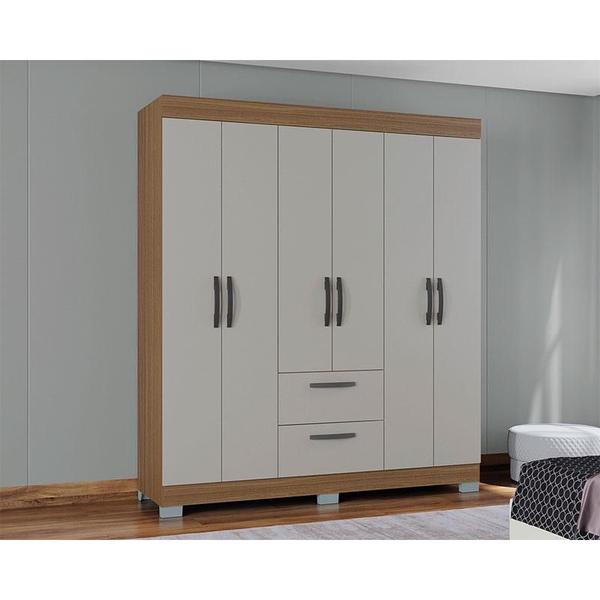 Imagem de Guarda Roupa Casal Ambiente Tóquio 6 Portas Damasco Off White - Poquema