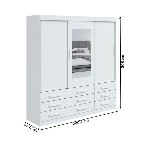 Imagem de Guarda-Roupa Casal Anne 3 Portas 9 Gavetas com Espelho Branco 72962.59 - Móveis Lopas