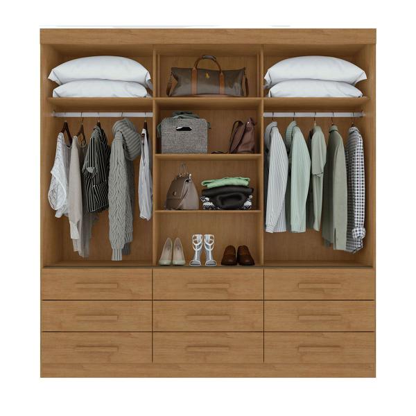 Imagem de Guarda-Roupa Casal Anne 3 Portas 9 Gavetas com Espelho Flex Amêndoa Clean/Off White 72962.59 - Móveis Lopas