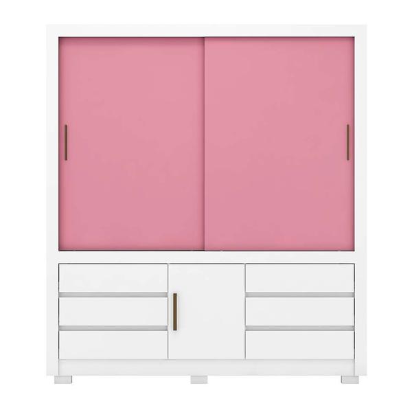 Imagem de Guarda-Roupa Casal Arbo Flex 3 PT 6 GV Branco e Rosa