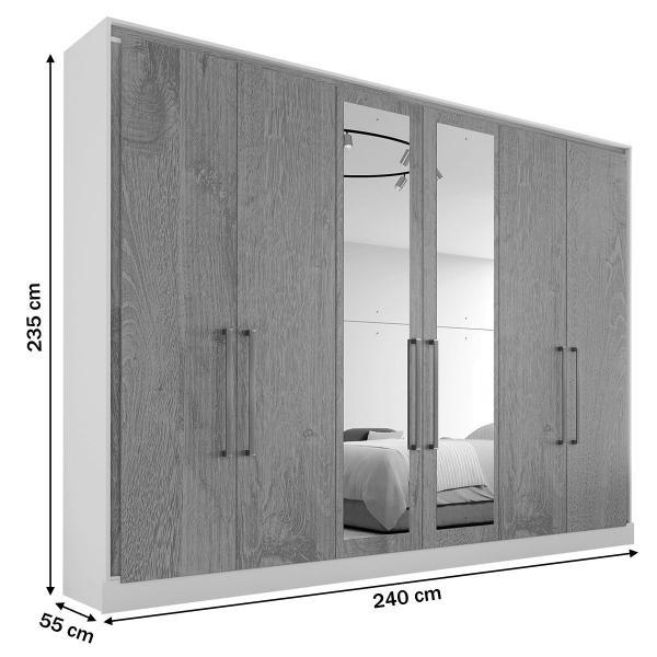 Imagem de Guarda-Roupa Casal Argos 6 Portas 6 Gavetas Espelhado 100% Mdf Off White/Peroba - Mademarques