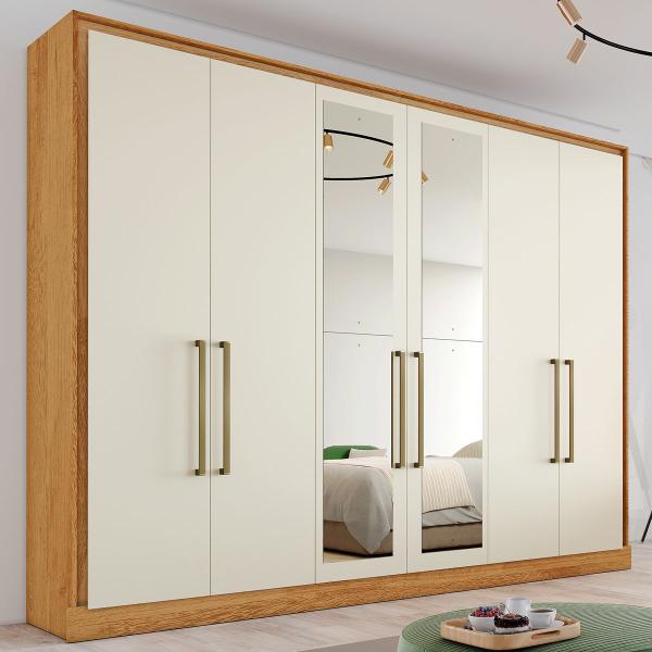 Imagem de Guarda-Roupa Casal Argos 6 Portas 6 Gavetas Espelhado 100% Mdf Peroba/Off White - Mademarques