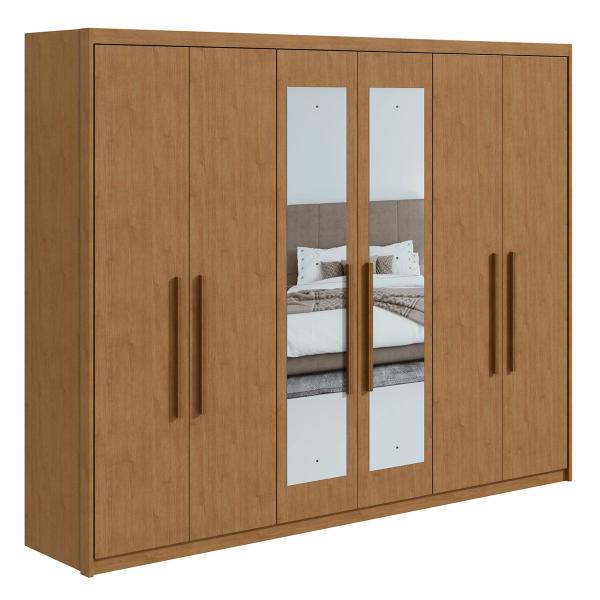 Imagem de Guarda-Roupa Casal áries 6 Portas 5 Gavetas com Espelho 59621.59 Amêndoa Clean - Móveis Lopas