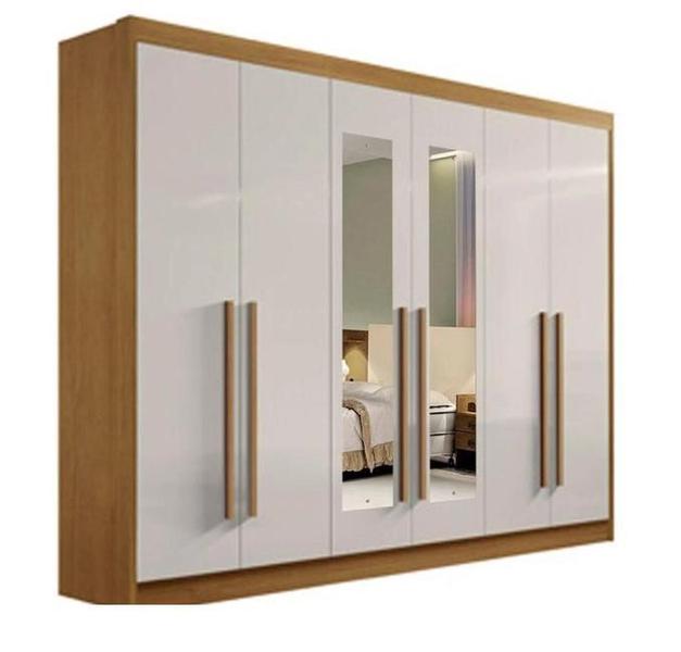 Imagem de Guarda Roupa Casal Athos 6 Portas Com Espelho 100% MDF DDoro Móveis - Cinamomo/Off White