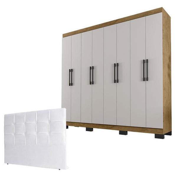 Imagem de Guarda Roupa Casal B2348 Freijó Baunilha e Cabeceira Luiza 140 cm Branco - Araplac