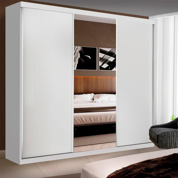 Imagem de Guarda Roupa Casal Barcelona Branco 3 Portas de Correr 4 Gavetas e 3 Espelhos Minastex