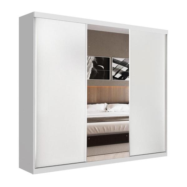 Imagem de Guarda Roupa Casal Barcelona Branco 3 Portas de Correr 4 Gavetas e 3 Espelhos Minastex