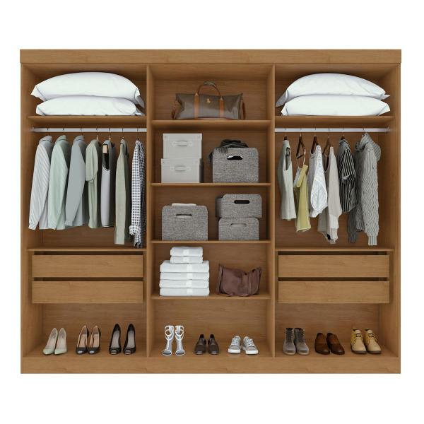 Imagem de Guarda-Roupa Casal Bertha 6 Portas 4 Gavetas com Espelho Amêndoa Clean/Off White - Móveis Lopas