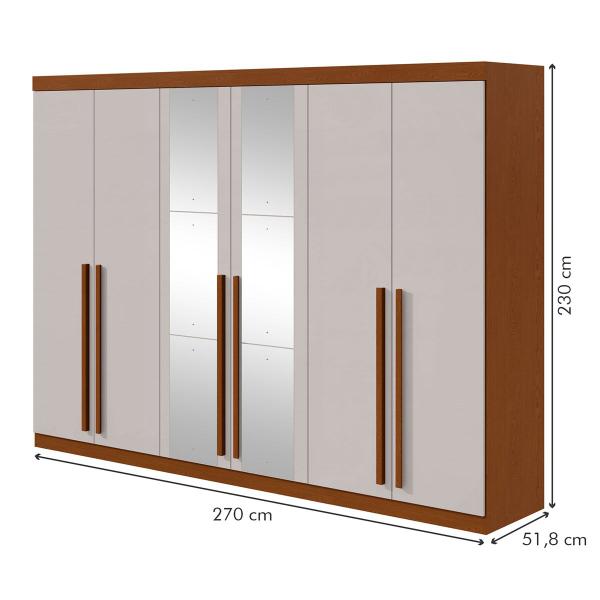 Imagem de Guarda-Roupa Casal Bertha 6 Portas 4 Gavetas com Espelho Frassino/Off White - Móveis Lopas