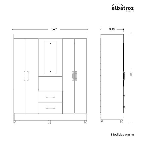 Imagem de Guarda Roupa Casal C/Espelho 4 Portas 2 Gavetas Mobi Capelinha-  Carvalho/Off White -Albatroz