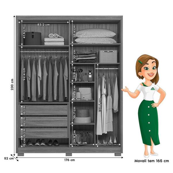 Imagem de Guarda Roupa Casal Califórnia Ripado 4 Portas com Espelho - Moval