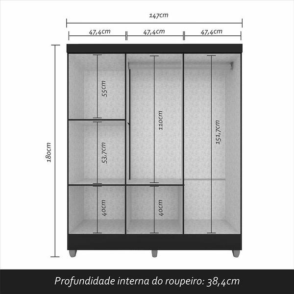 Imagem de Guarda Roupa Casal Cancun Sem Gavetas 6 Pts Preto Fosco - M.a