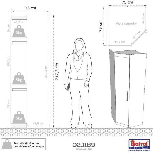 Imagem de Guarda-roupa Casal Canto 1 Porta Gênova Plus Batrol Móveis