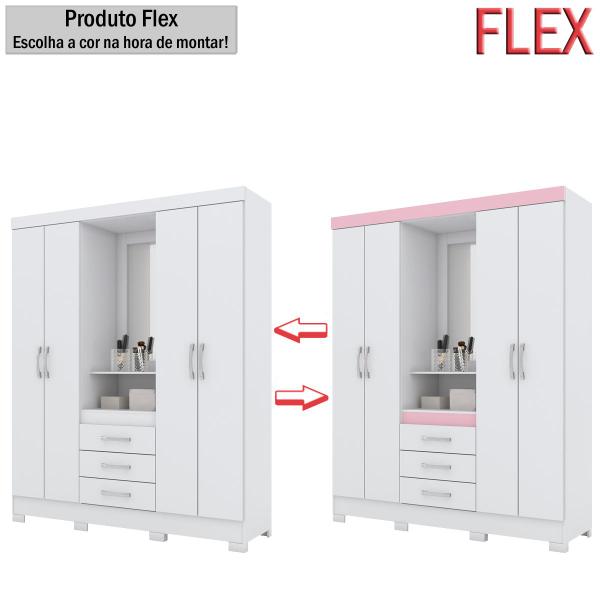 Imagem de Guarda-Roupa Casal Catedral 4 Portas 3 Gavetas Flex Branco/Rosa - Bci Móveis