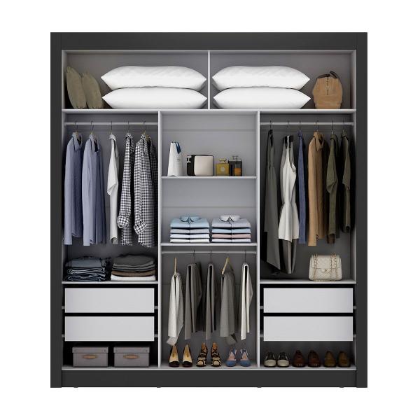 Imagem de Guarda Roupa Casal City 3 Portas 4 Gavetas com Espelho Flex Preto/Off White - Maxel