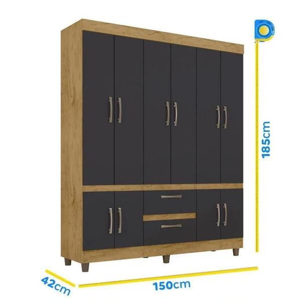 Imagem de Guarda Roupa Casal Com 10 Portas 3 Cabideiros Freijo/carbono