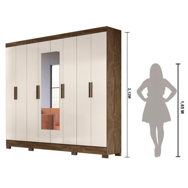 Imagem de Guarda Roupa Casal com 8 portas com espelho 4 gavetas Castanho Wood / Baunilha Diplomata - Moval