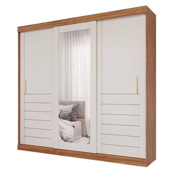 Imagem de Guarda Roupa Casal Com Espelho 100% Mdf 3 Portas 6 Gavetas Cecília Panan Móveis Cinamomo/Off White