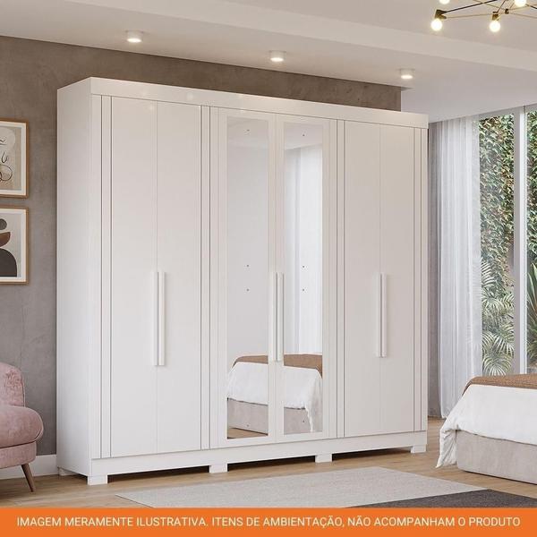 Imagem de Guarda Roupa Casal Com Espelho 100% Mdf 6 Portas 6 Gavetas Cacília Panan Móveis Branco