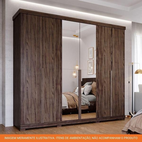 Imagem de Guarda Roupa Casal Com Espelho 100% Mdf 6 Portas 6 Gavetas Guarapari Panan Móveis Cacau