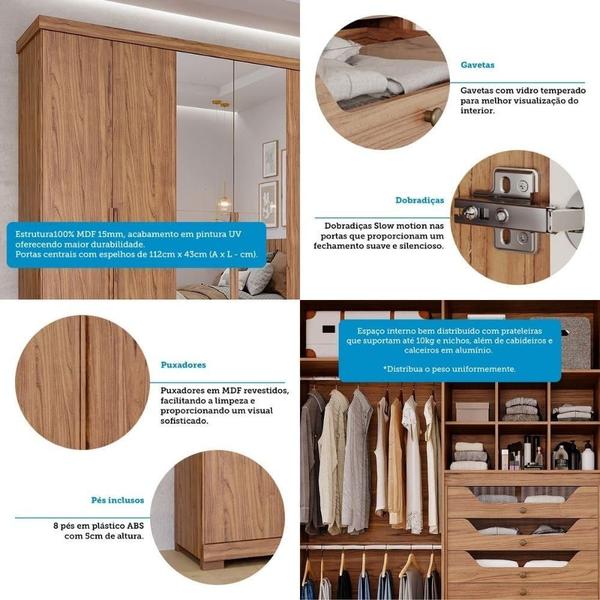 Imagem de Guarda Roupa Casal Com Espelho 100% Mdf 6 Portas 6 Gavetas Guarapari Panan Móveis Cinamomo