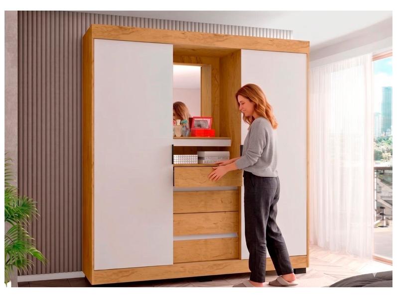 Guarda-roupa Casal com Espelho 2 Portas de Correr 4 Gavetas